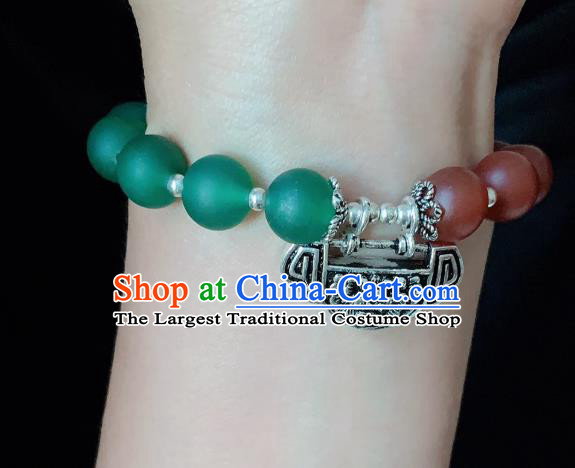 Handmade Chinese Silver Carving Lock Wristlet Accessories Ethnic Bangle National Beads Bracelet