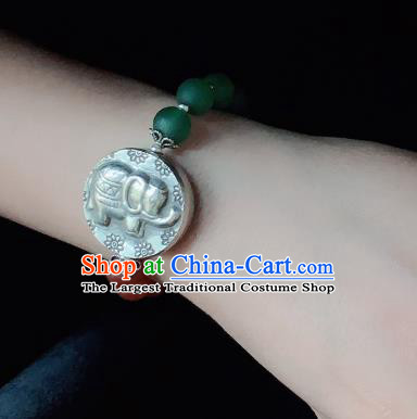Handmade Chinese Silver Carving Lock Wristlet Accessories Ethnic Bangle National Beads Bracelet