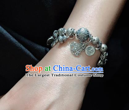 Handmade Chinese Silver Carving Wristlet Accessories Ethnic Agate Bangle National Wedding Bracelet