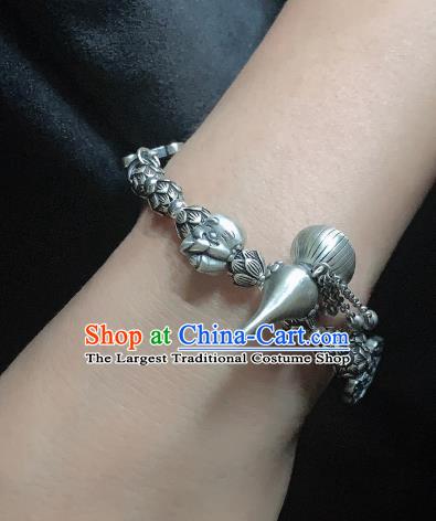 Handmade Chinese Ethnic Bangle National Wedding Bracelet Silver Gourd Wristlet Accessories
