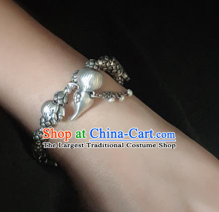 Handmade Chinese Ethnic Bangle National Wedding Bracelet Silver Gourd Wristlet Accessories