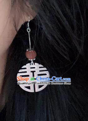 China National Wedding Agate Earrings Traditional Cheongsam Silver Ear Accessories