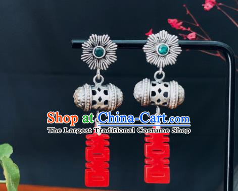 China National Silver Earrings Traditional Cheongsam Agate Ear Jewelry Wedding Accessories