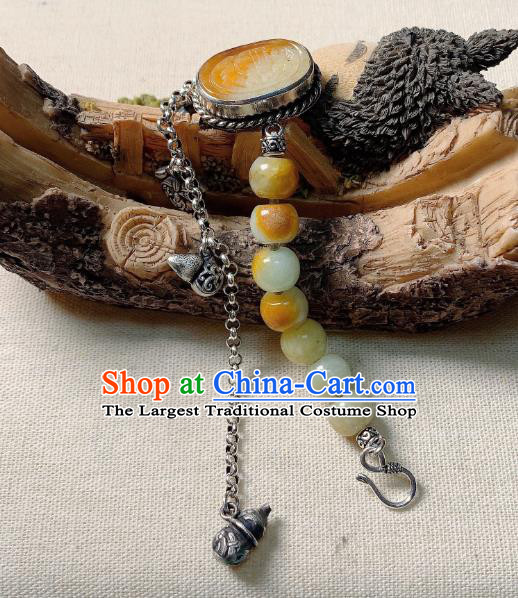 Handmade Chinese Jade Carving Bangle National Bracelet Silver Wristlet Accessories
