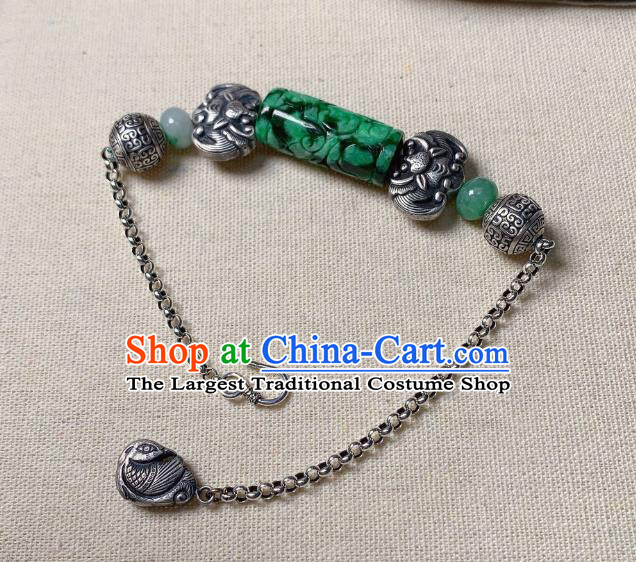 Handmade Chinese National Jadeite Bracelet Silver Bat Wristlet Accessories Bangle