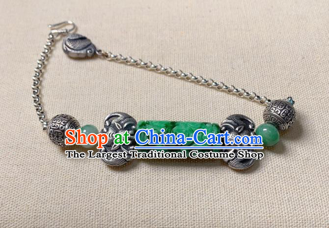 Handmade Chinese National Jadeite Bracelet Silver Bat Wristlet Accessories Bangle