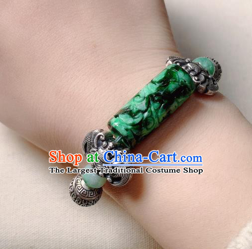 Handmade Chinese National Jadeite Bracelet Silver Bat Wristlet Accessories Bangle