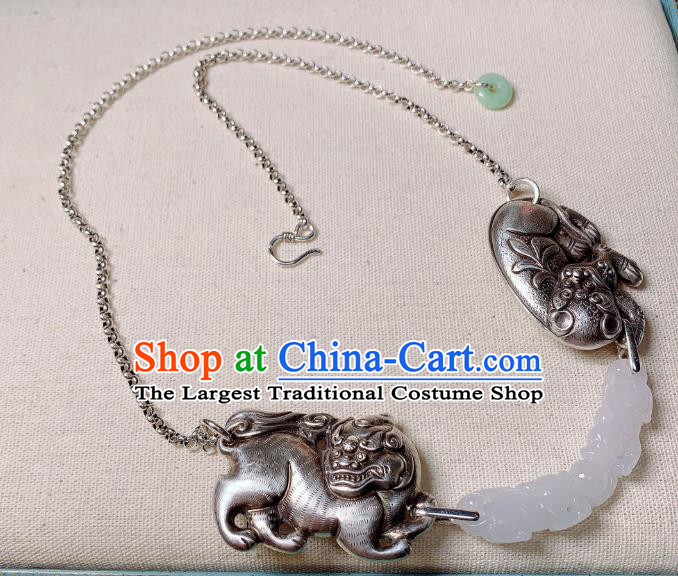Handmade Chinese Silver Necklet Accessories National White Jade Necklace