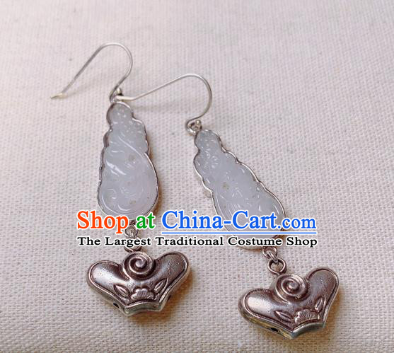 China National White Jade Earrings Jewelry Traditional Cheongsam Silver Ingot Ear Accessories