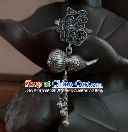Chinese Handmade Ethnic Bells Tassel Ring National Silver Carving Gourd Circlet Jewelry