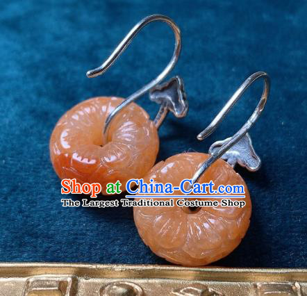 China National Silver Bat Earrings Jewelry Traditional Cheongsam Agate Peace Buckle Ear Accessories