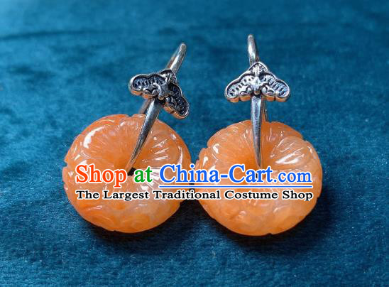 China National Silver Bat Earrings Jewelry Traditional Cheongsam Agate Peace Buckle Ear Accessories