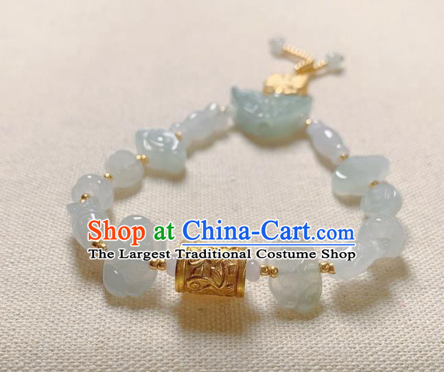 Handmade Chinese Jade Butterfly Wristlet Accessories National Golden Prayer Wheel Bracelet