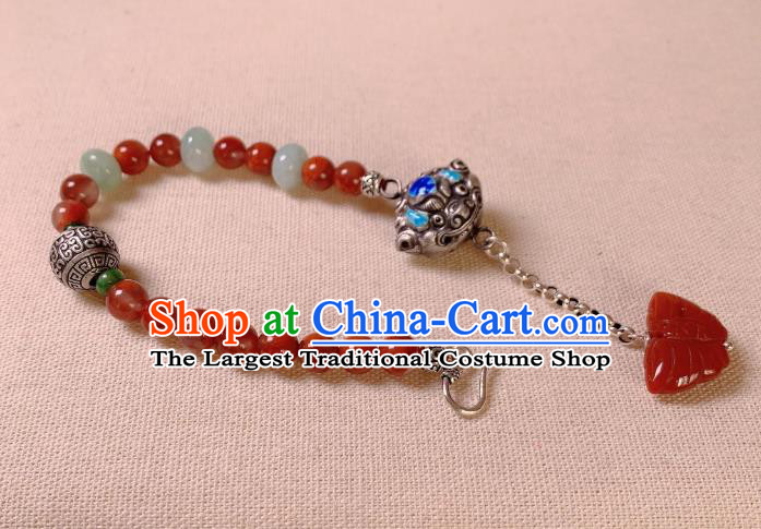 Handmade Chinese Agate Butterfly Tassel Wristlet Accessories National Blueing Silver Bracelet