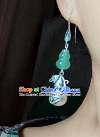 China Traditional Cheongsam Jade Gourd Ear Accessories National Silver Carving Earrings