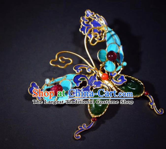 China Handmade Cloisonne Butterfly Brooch Accessories Traditional Qing Dynasty Jadeite Breastpin Jewelry