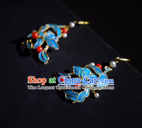 Chinese Handmade Jewelry Ancient Qing Dynasty Court Ear Accessories Traditional Cloisonne Earrings