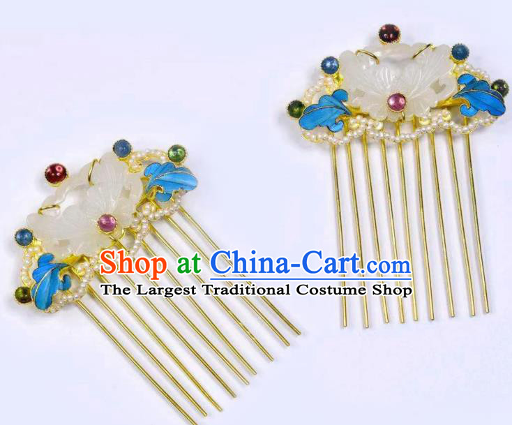 Chinese Ancient Empress Jade Hair Comb Traditional Hair Jewelry Qing Dynasty Gems Hairpin