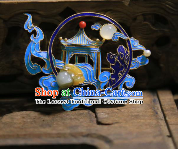 China Handmade Cloisonne Heavenly Palace Brooch Accessories Traditional Qing Dynasty Jadeite Breastpin Jewelry