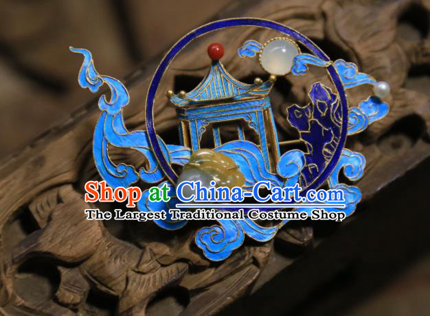 China Handmade Cloisonne Heavenly Palace Brooch Accessories Traditional Qing Dynasty Jadeite Breastpin Jewelry