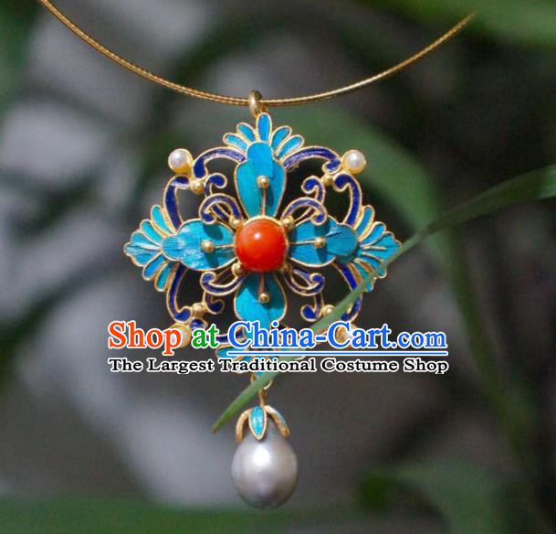 China Traditional Pearls Necklace Jewelry Accessories Qing Dynasty Cloisonne Necklet Pendant