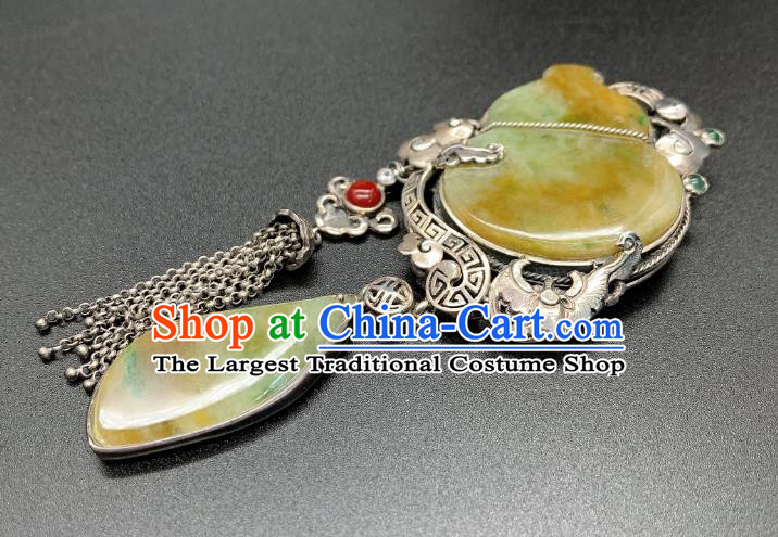 Handmade Chinese Silver Tassel Necklace Accessories National Jadeite Gourd Necklet Pendant