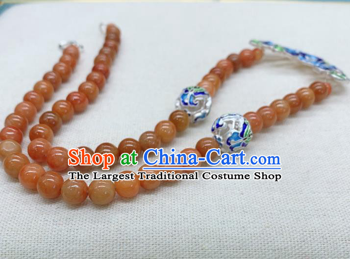 Handmade Chinese Agate Beads Necklace Accessories National Blueing Silver Necklet Pendant