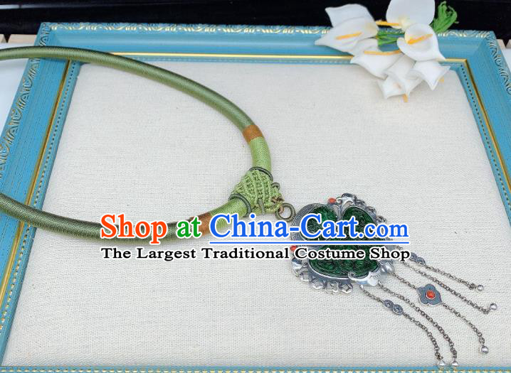 Handmade Chinese Jadeite Necklace Accessories National Silver Tassel Necklet Pendant