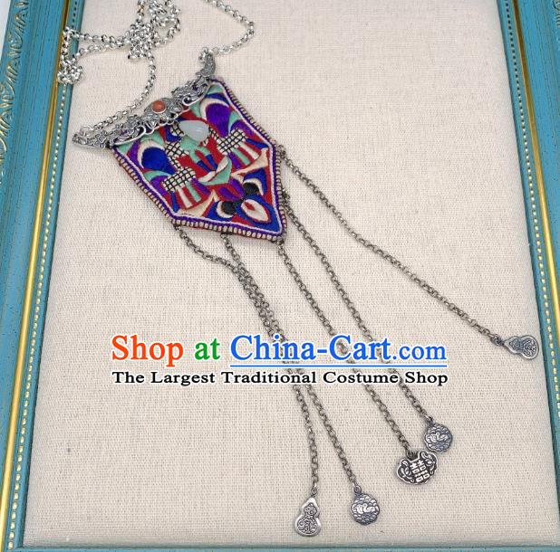 Handmade Chinese Embroidered Necklace Accessories National Silver Tassel Necklet Pendant