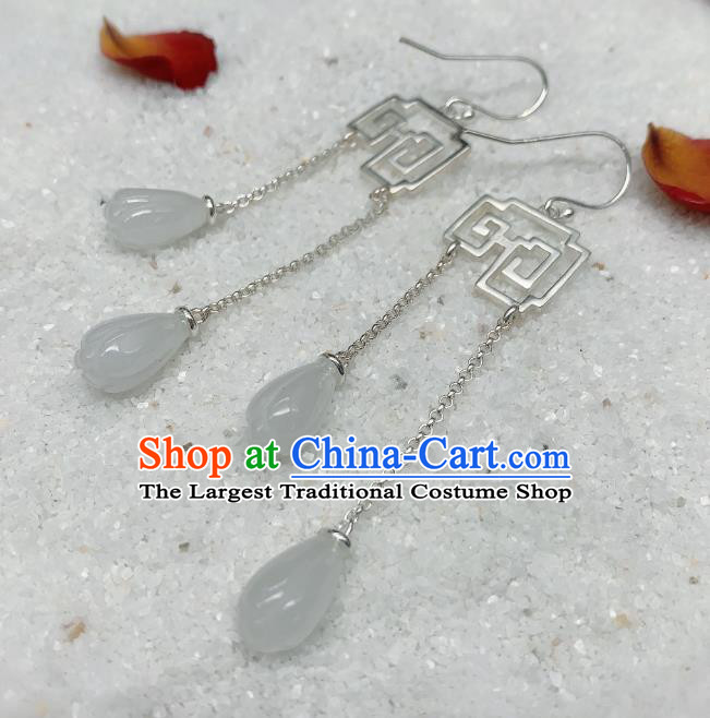 Handmade Chinese Mangnolia Tassel Necklace Accessories National Jade Fan Necklet Pendant