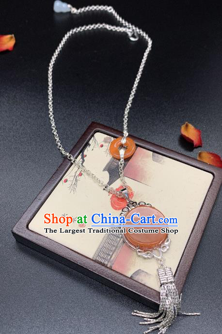 Handmade Chinese Silver Necklace Accessories National Agate Necklet Pendant