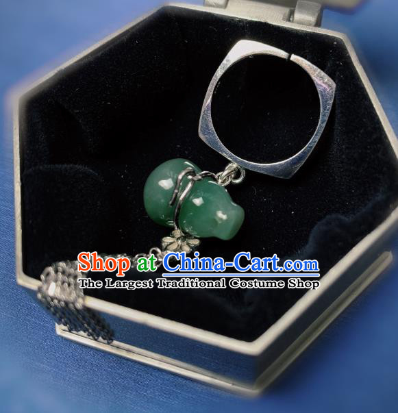 Chinese Handmade Jadeite Gourd Ring National Silver Tassel Circlet Jewelry