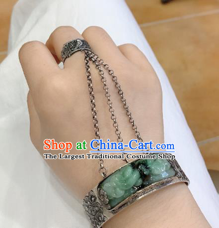 Handmade Chinese Silver Carving Bangle Accessories National Jadeite Bracelet