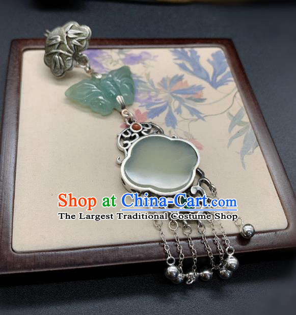 Handmade Chinese Silver Tassel Brooch Accessories National Jade Pendant