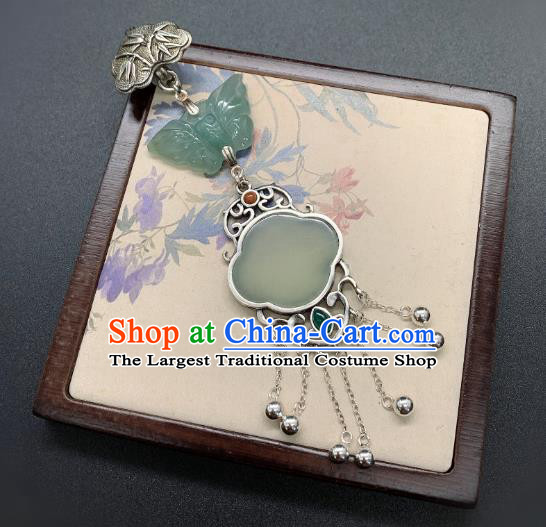 Handmade Chinese Silver Tassel Brooch Accessories National Jade Pendant