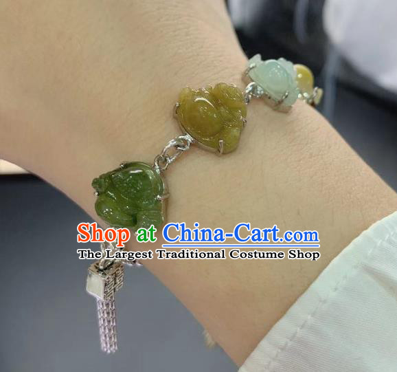 Handmade Chinese Jadeite Buddha Wristlet Accessories National Silver Bracelet