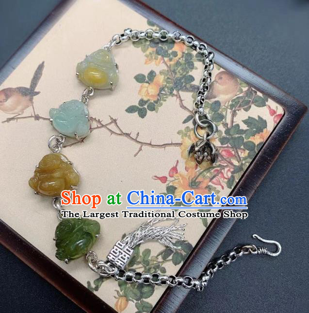 Handmade Chinese Jadeite Buddha Wristlet Accessories National Silver Bracelet