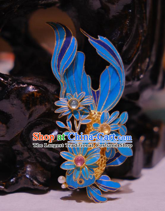 China Traditional Cheongsam Gems Breastpin Jewelry Handmade Filigree Goldfish Brooch Accessories