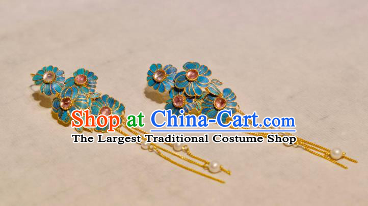 Chinese Traditional Tourmaline Earrings Culture Jewelry Cheongsam Pearls Tassel Ear Accessories