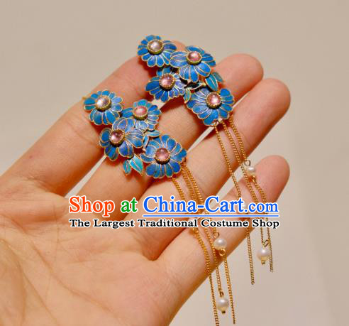Chinese Traditional Tourmaline Earrings Culture Jewelry Cheongsam Pearls Tassel Ear Accessories