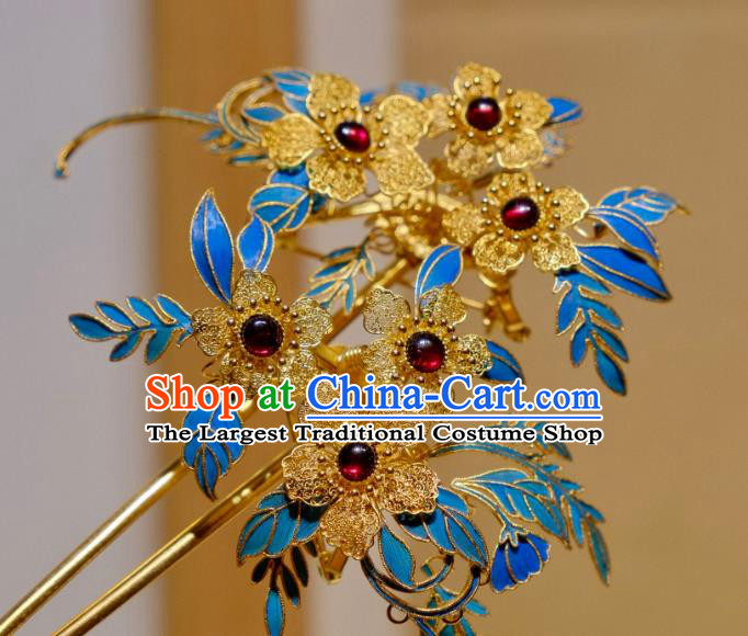 Chinese Traditional Hair Jewelry Ancient Ming Dynasty Empress Hairpin Filigree Flowers Hair Stick