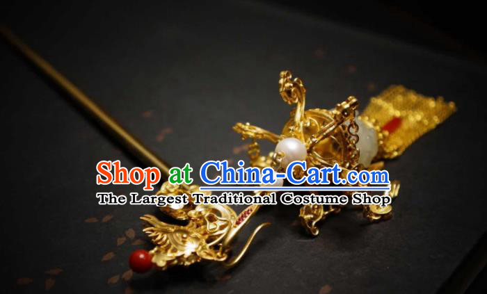 Chinese Ancient Ming Dynasty Empress Hairpin Jade Lantern Tassel Hair Stick Traditional Hair Jewelry