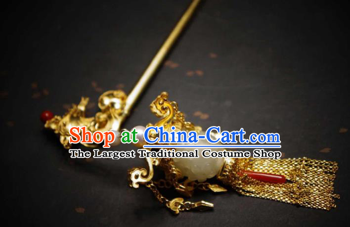 Chinese Ancient Ming Dynasty Empress Hairpin Jade Lantern Tassel Hair Stick Traditional Hair Jewelry