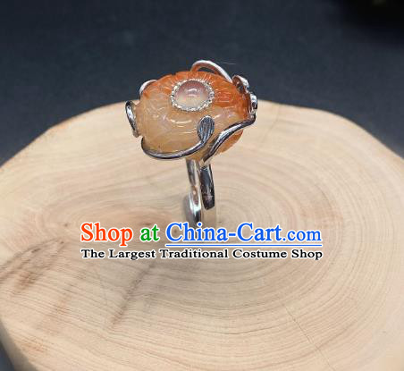 Chinese Handmade Silver Ring National Agate Plum Blossom Circlet Jewelry