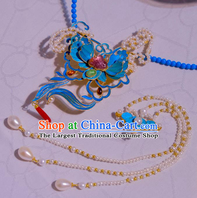 Chinese Traditional Hair Jewelry Pearls Tassel Hair Stick Ancient Qing Dynasty Empress Butterfly Hairpin