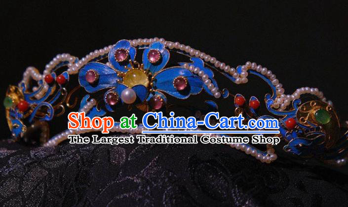 Chinese Ancient Ming Dynasty Empress Tourmaline Hair Crown Traditional Hair Jewelry Pearls Hairpin