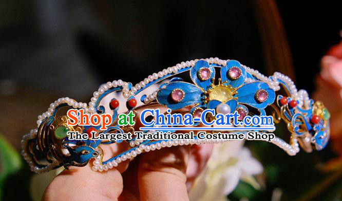 Chinese Ancient Ming Dynasty Empress Tourmaline Hair Crown Traditional Hair Jewelry Pearls Hairpin