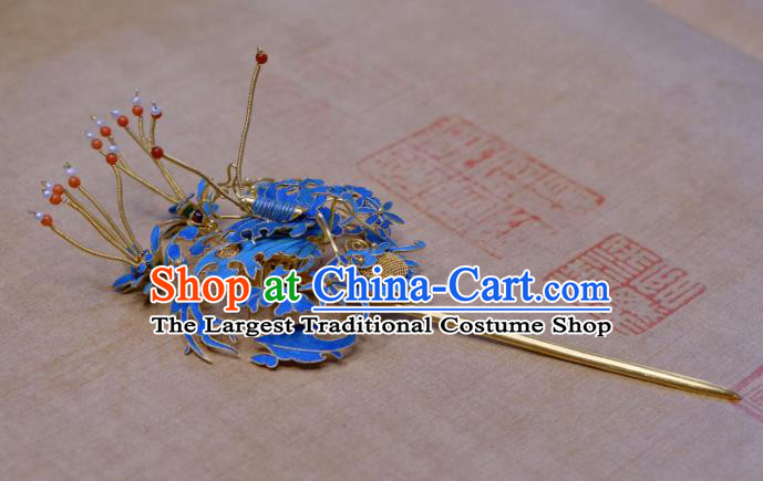 Chinese Handmade Cloisonne Hairpin Ancient Qing Dynasty Empress Filigree Hair Stick Traditional Hair Jewelry