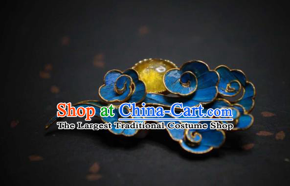 China Traditional Cheongsam Topaz Breastpin Jewelry Handmade Blueing Cloud Brooch Accessories