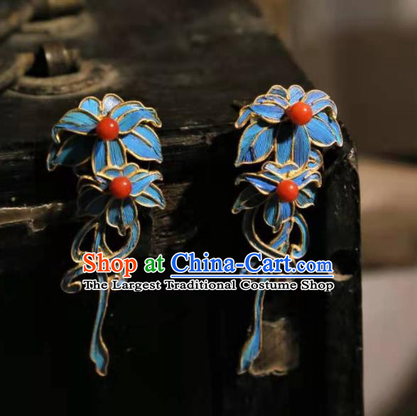Chinese Cheongsam Ear Accessories Traditional Culture Jewelry Blueing Earrings